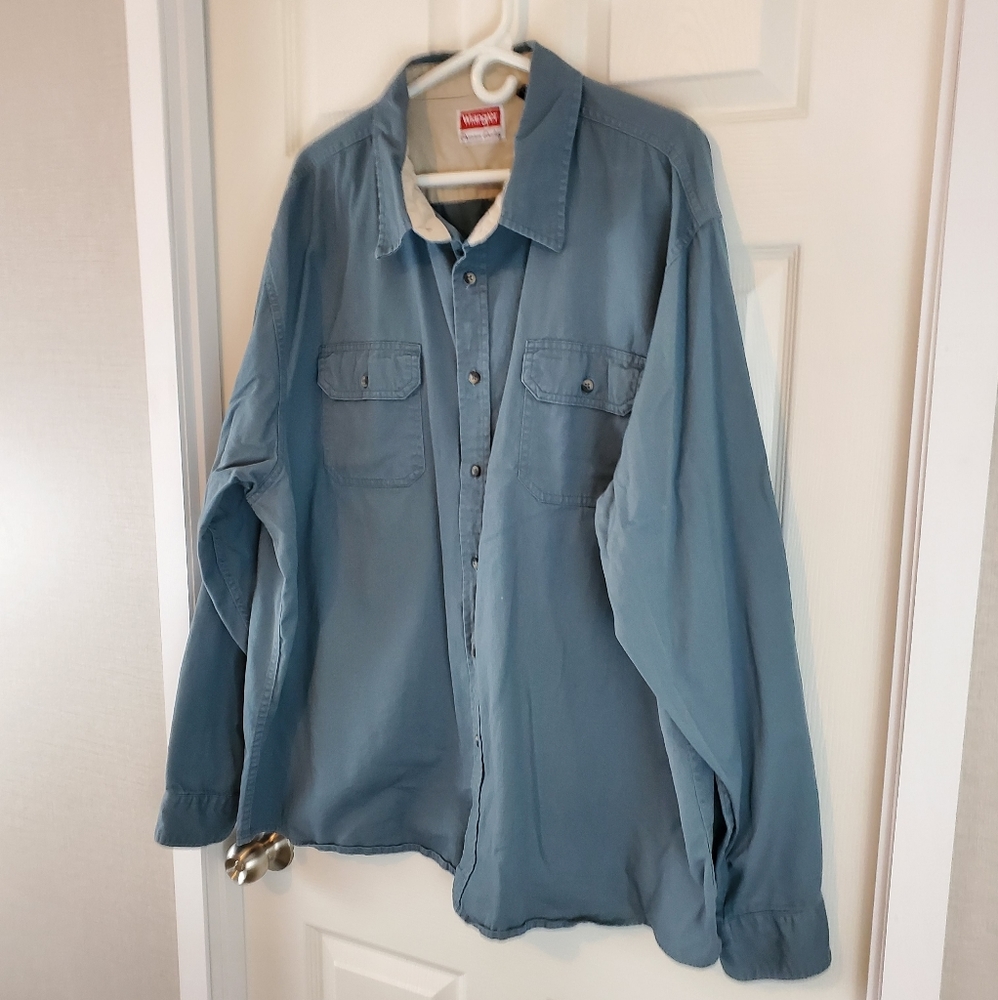 Men's Wrangler Light Blue/Grey Button Up Shirt - Picture 3 of 13